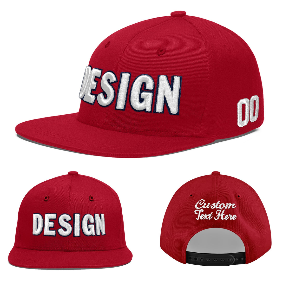 Custom Red 3D Puff Embroidery Flat Embroidery Casual Sport Baseball Cap