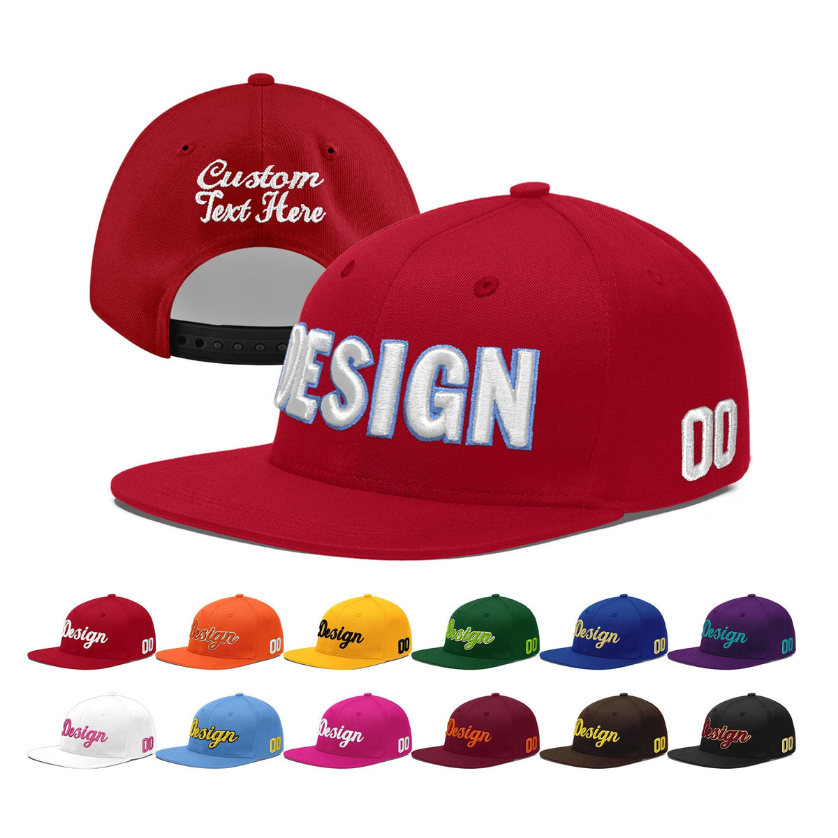 Custom Red 3D Puff Embroidery Flat Embroidery Casual Sport Baseball Cap