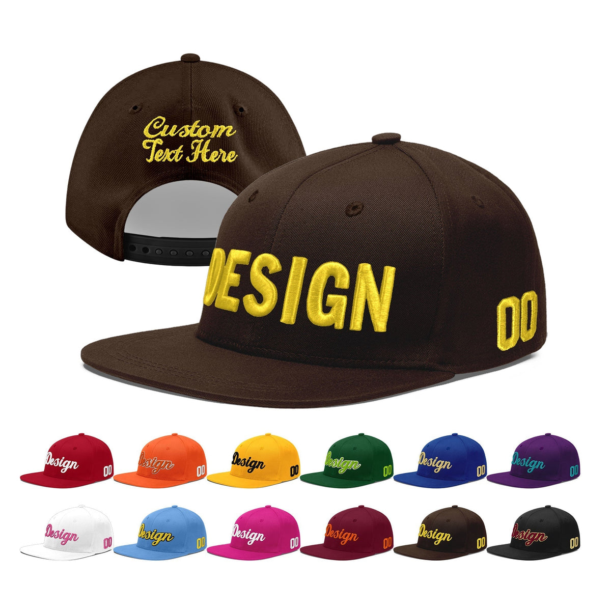 Custom Brown 3D Puff Embroidery Flat Embroidery Casual Sport Baseball Cap