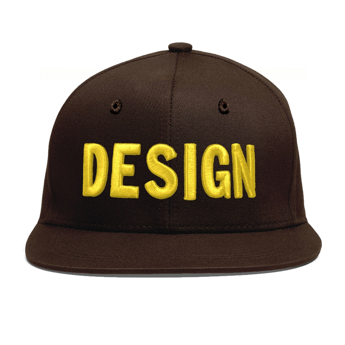 Custom Brown 3D Puff Embroidery Flat Embroidery Casual Sport Baseball Cap