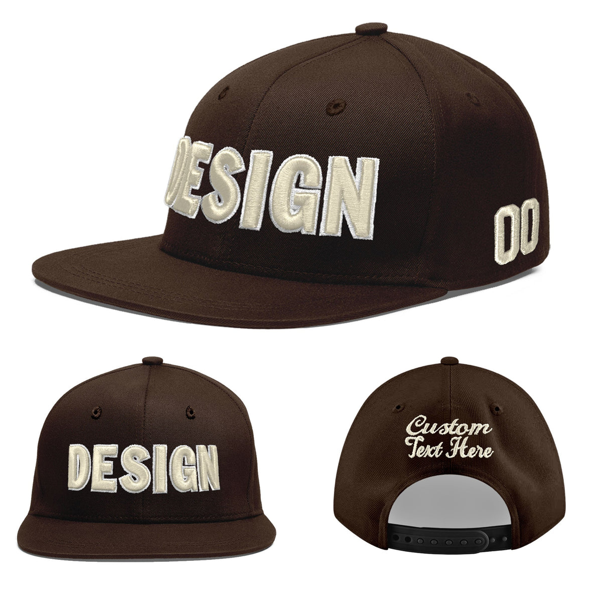 Custom Brown 3D Puff Embroidery Flat Embroidery Casual Sport Baseball Cap