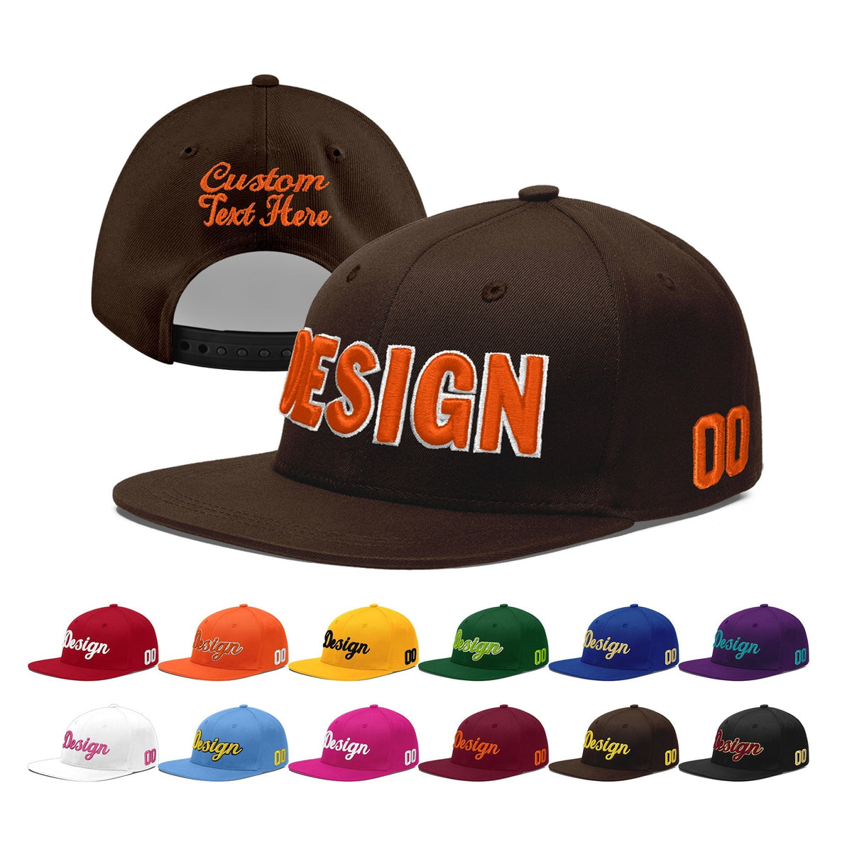 Custom Brown 3D Puff Embroidery Flat Embroidery Casual Sport Baseball Cap