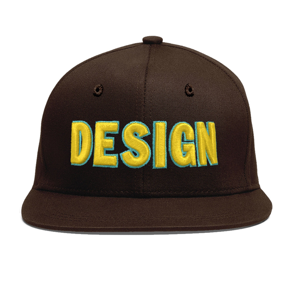 Custom Brown 3D Puff Embroidery Flat Embroidery Casual Sport Baseball Cap