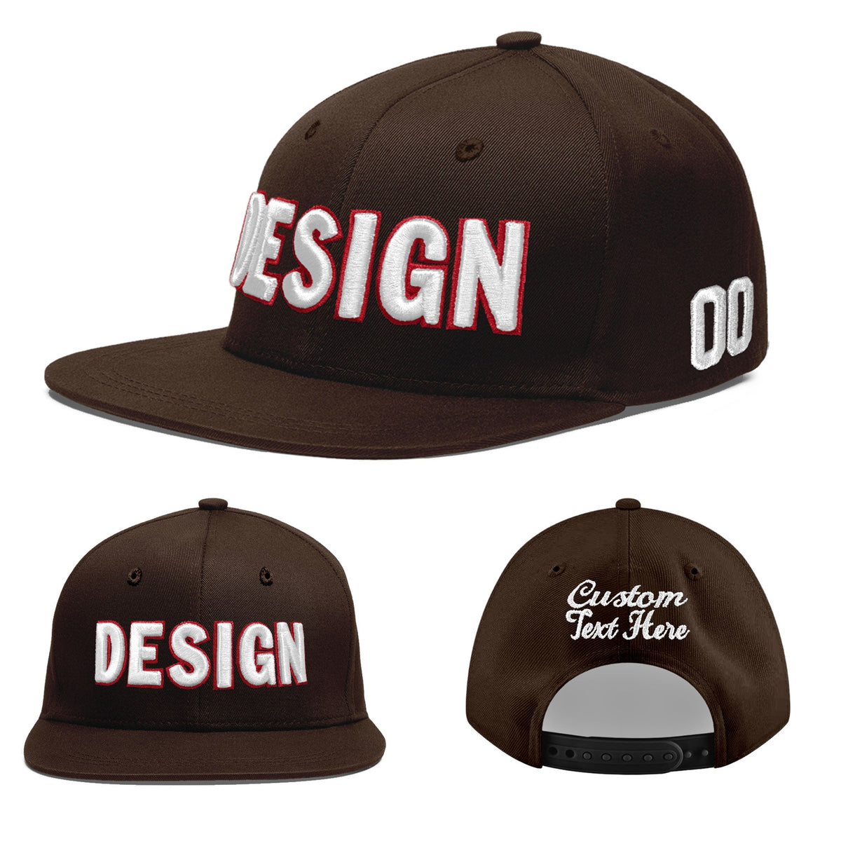 Custom Brown 3D Puff Embroidery Flat Embroidery Casual Sport Baseball Cap