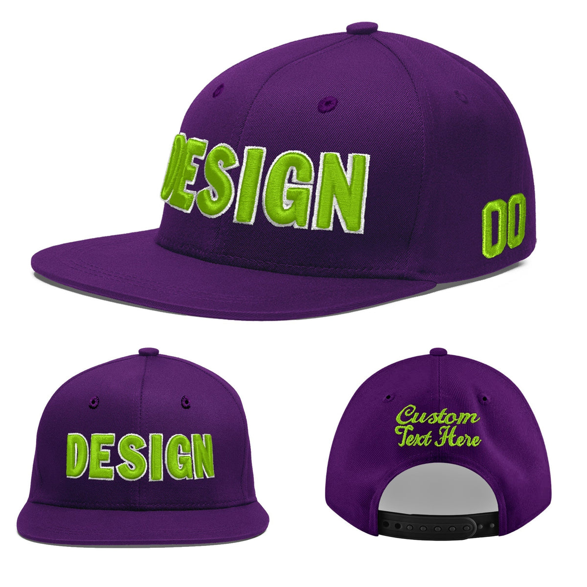 Custom Purple 3D Puff Embroidery Flat Embroidery Casual Sport Baseball Cap