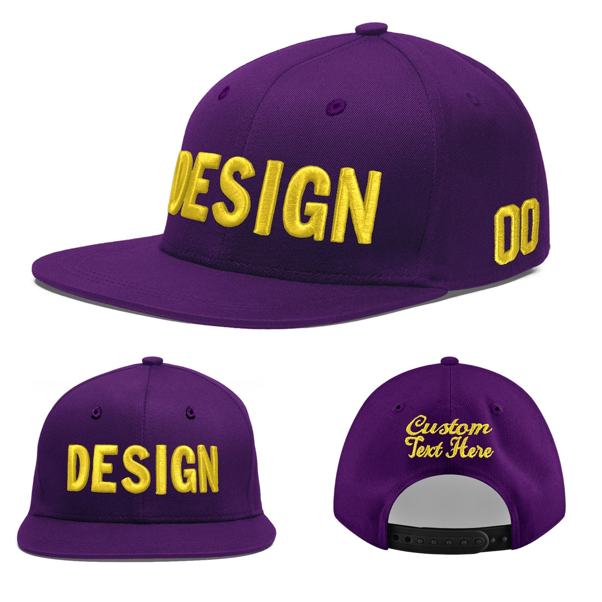 Custom Purple 3D Puff Embroidery Flat Embroidery Casual Sport Baseball Cap