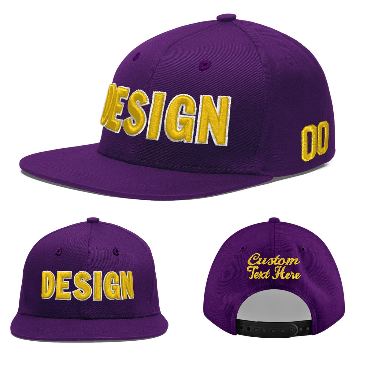 Custom Purple 3D Puff Embroidery Flat Embroidery Casual Sport Baseball Cap