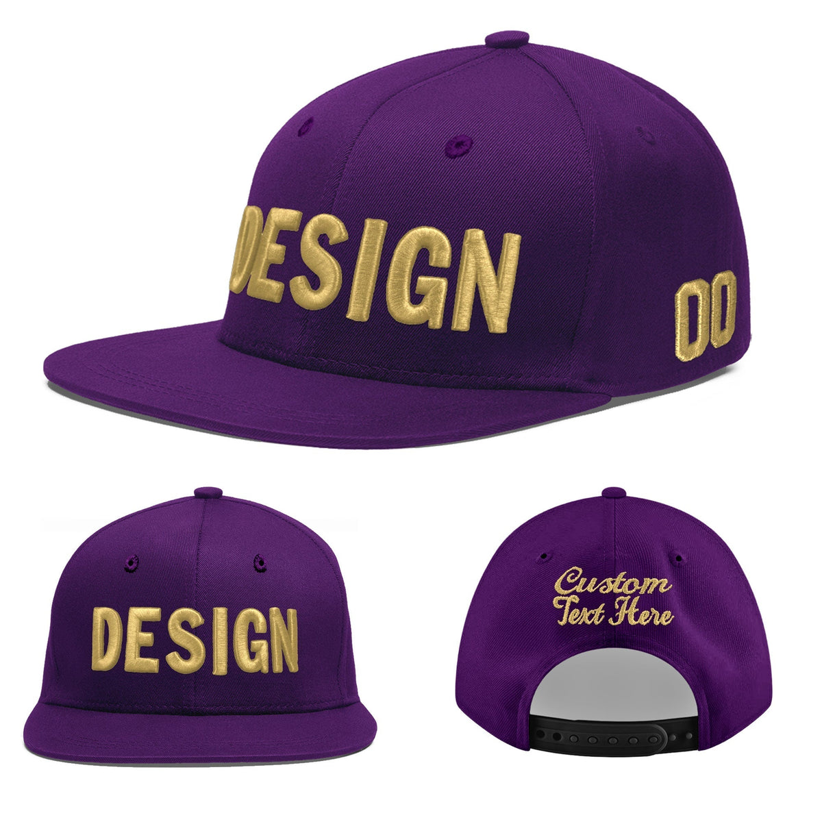Custom Purple 3D Puff Embroidery Flat Embroidery Casual Sport Baseball Cap