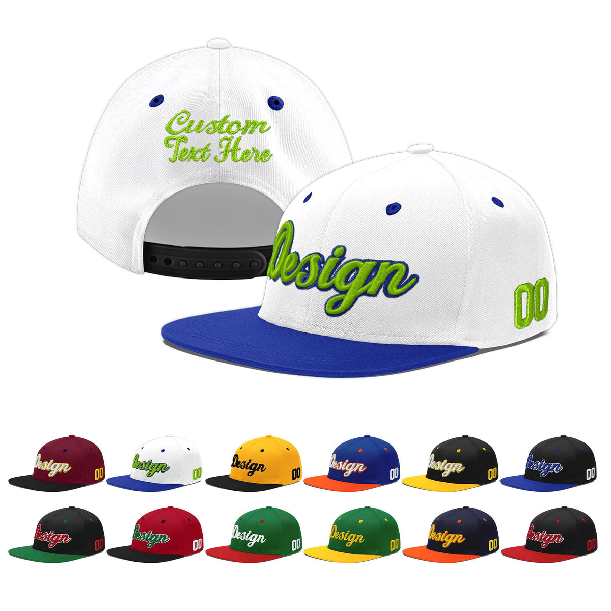 Custom White Royal Blue 3D Puff Embroidery Flat Embroidery Casual Sport Baseball Cap