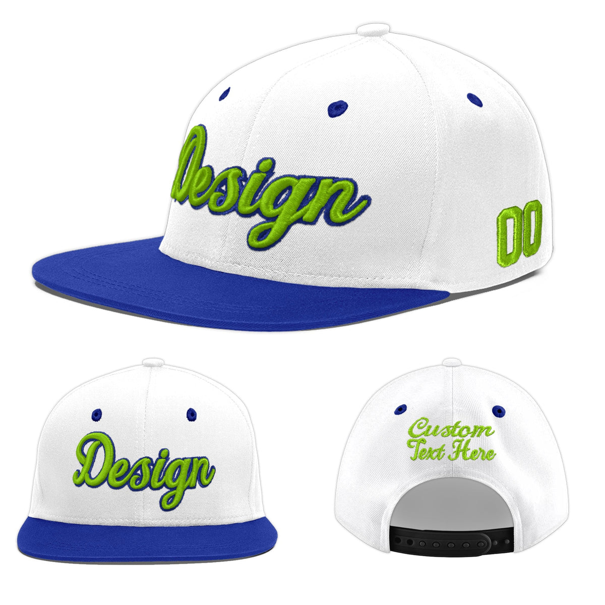 Custom White Royal Blue 3D Puff Embroidery Flat Embroidery Casual Sport Baseball Cap