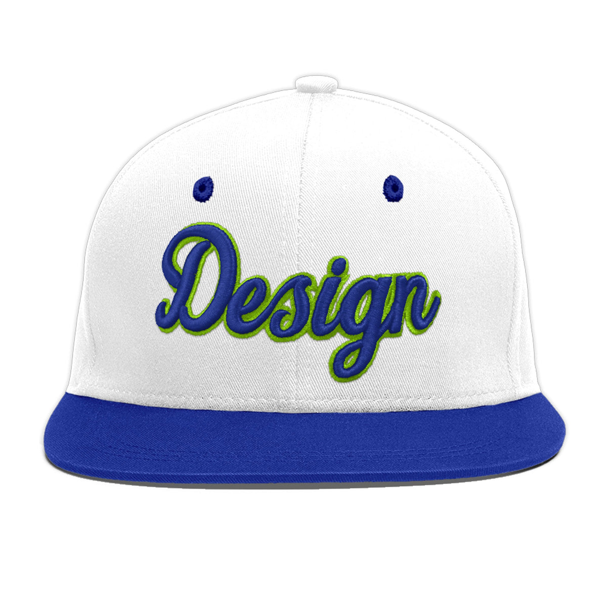 Custom White Royal Blue 8D Puff Embroidery Flat Embroidery Casual Sport Baseball Cap