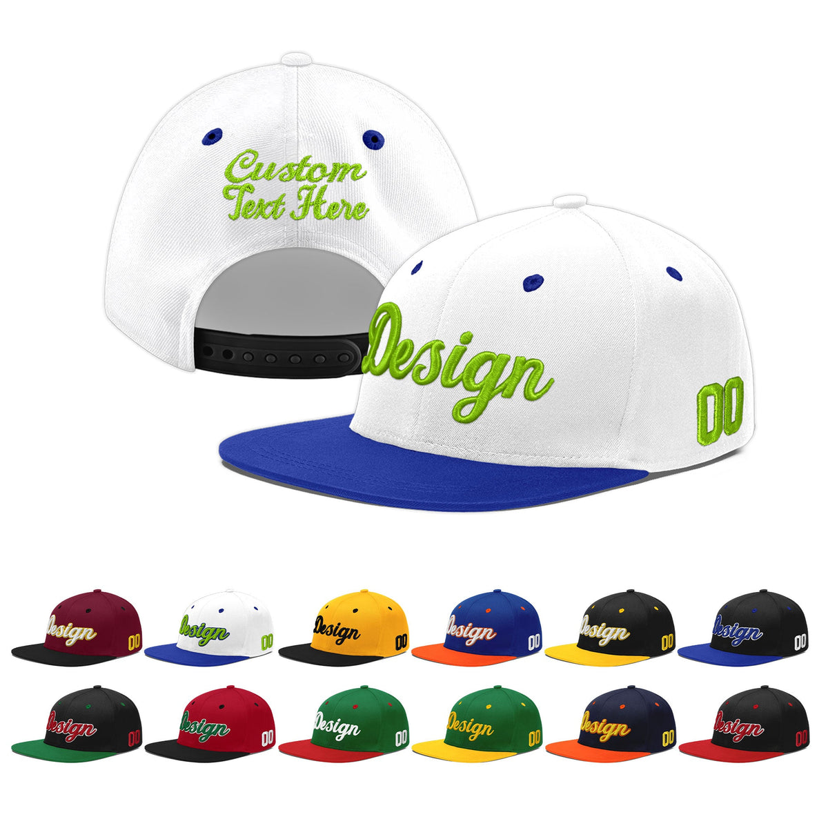 Custom White Royal Blue 3D Puff Embroidery Flat Embroidery Casual Sport Baseball Cap