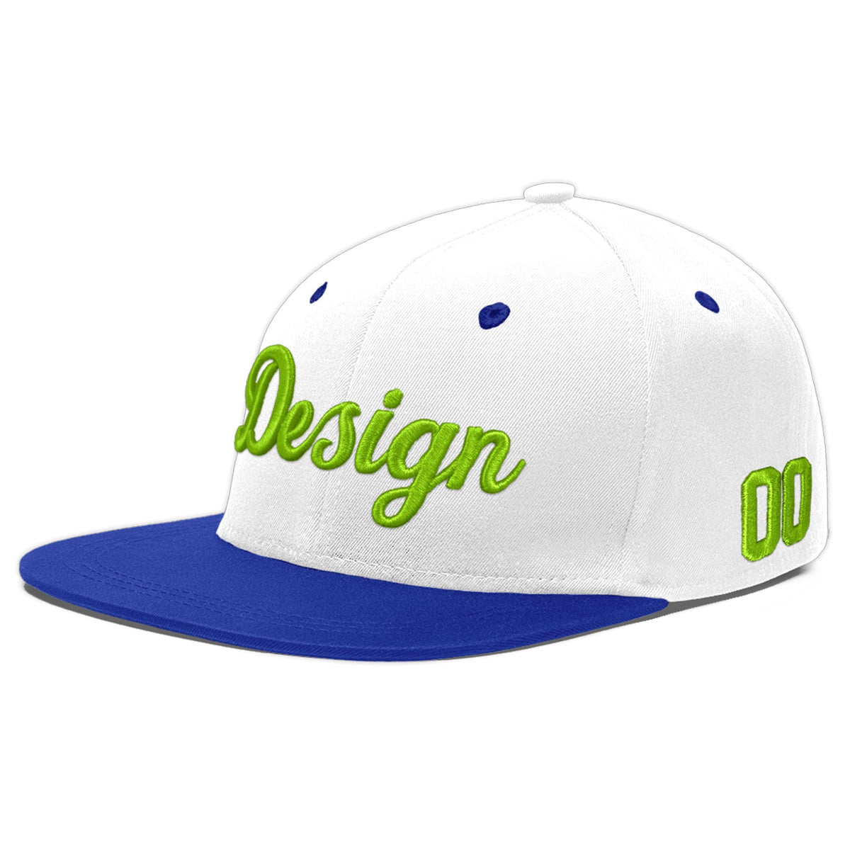 Custom White Royal Blue 6D Puff Embroidery Flat Embroidery Casual Sport Baseball Cap