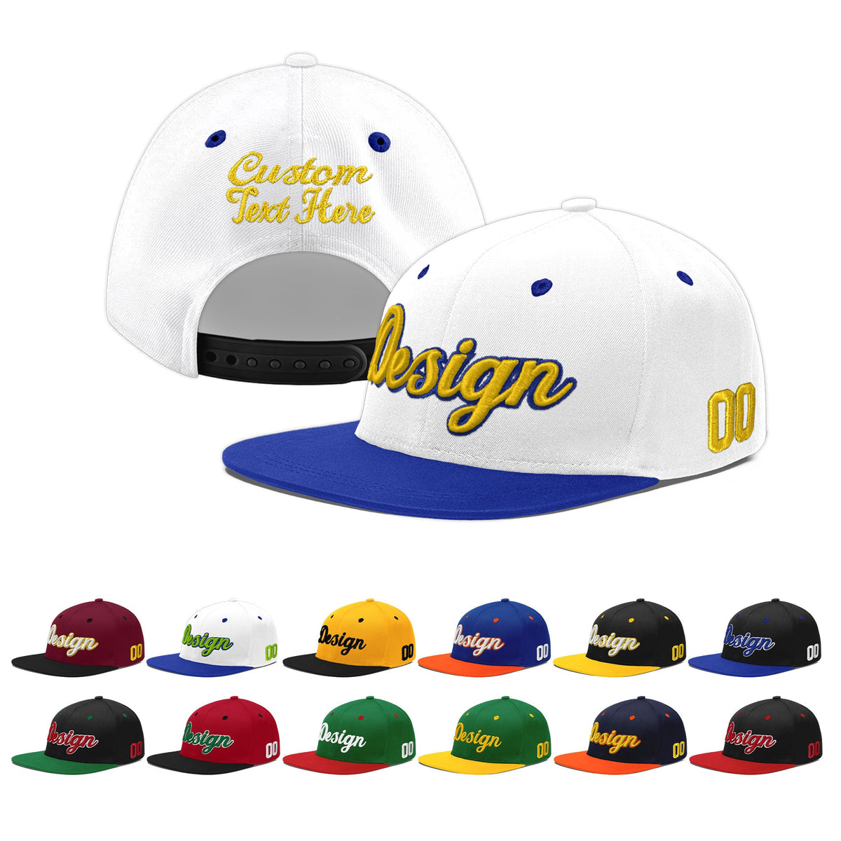 Custom White Royal Blue 19D Puff Embroidery Flat Embroidery Casual Sport Baseball Cap