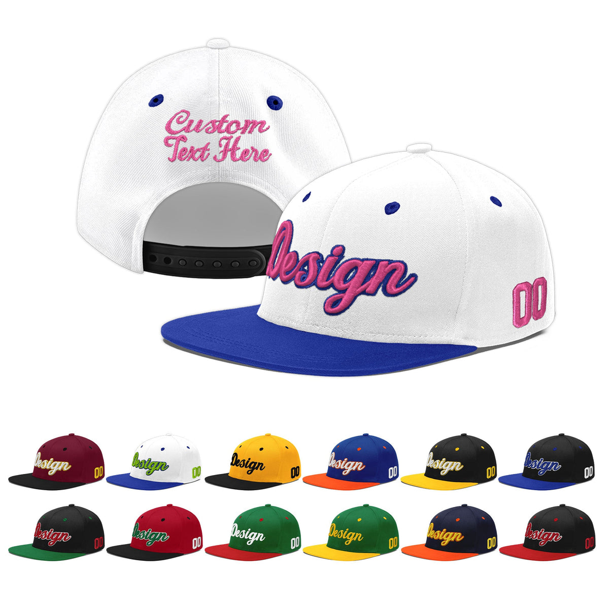 Custom White Royal Blue 27D Puff Embroidery Flat Embroidery Casual Sport Baseball Cap