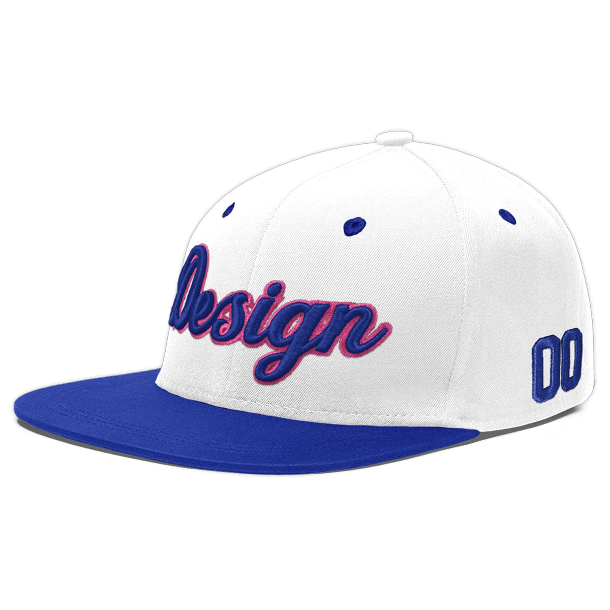 Custom White Royal Blue 38D Puff Embroidery Flat Embroidery Casual Sport Baseball Cap