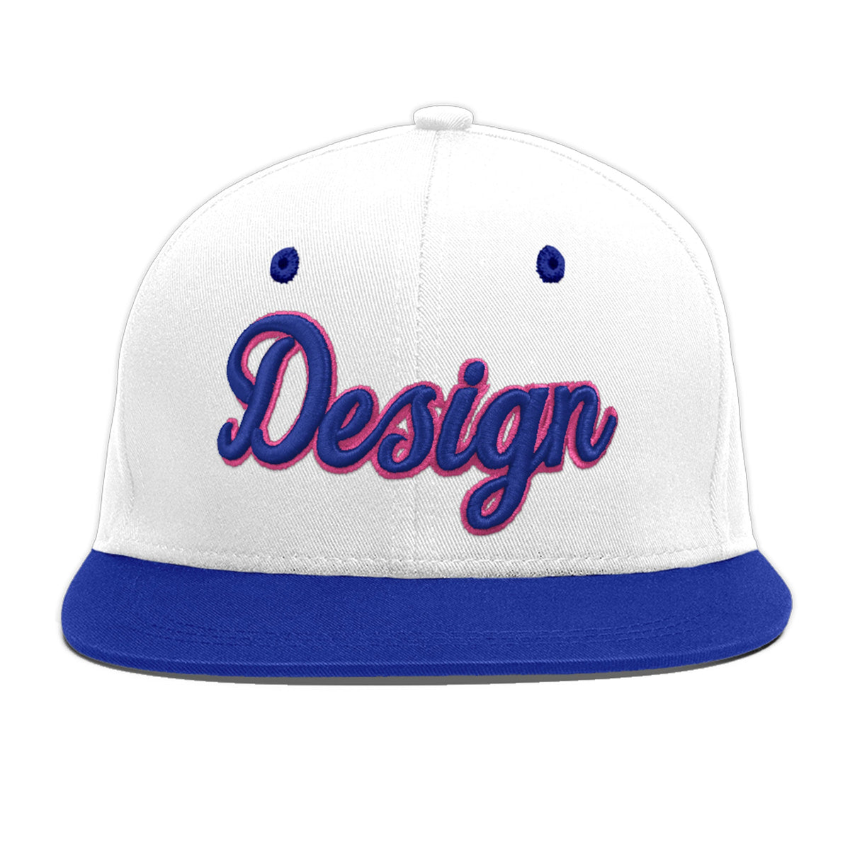 Custom White Royal Blue 40D Puff Embroidery Flat Embroidery Casual Sport Baseball Cap