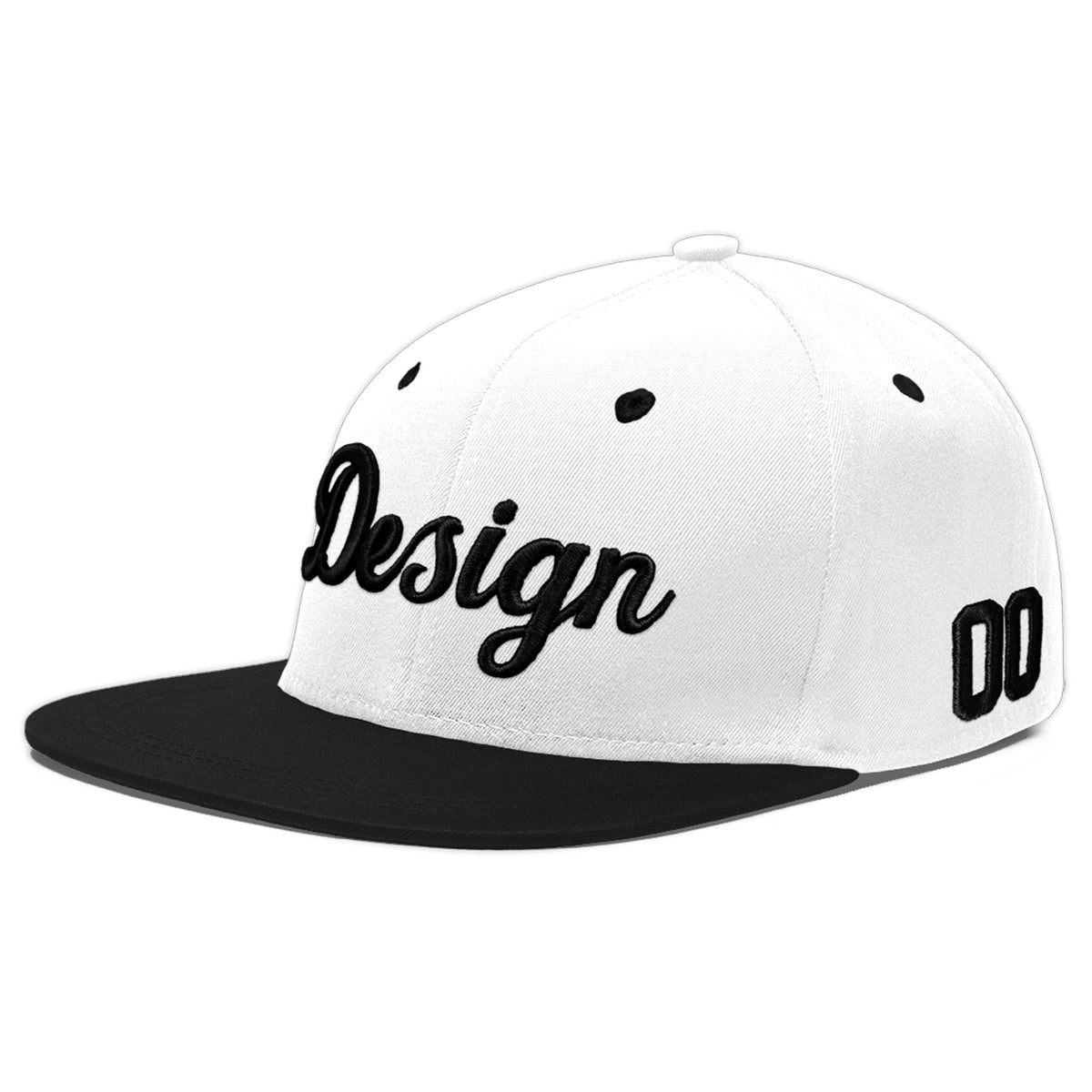 Custom White Black 3D Puff Embroidery Flat Embroidery Casual Sport Baseball Cap