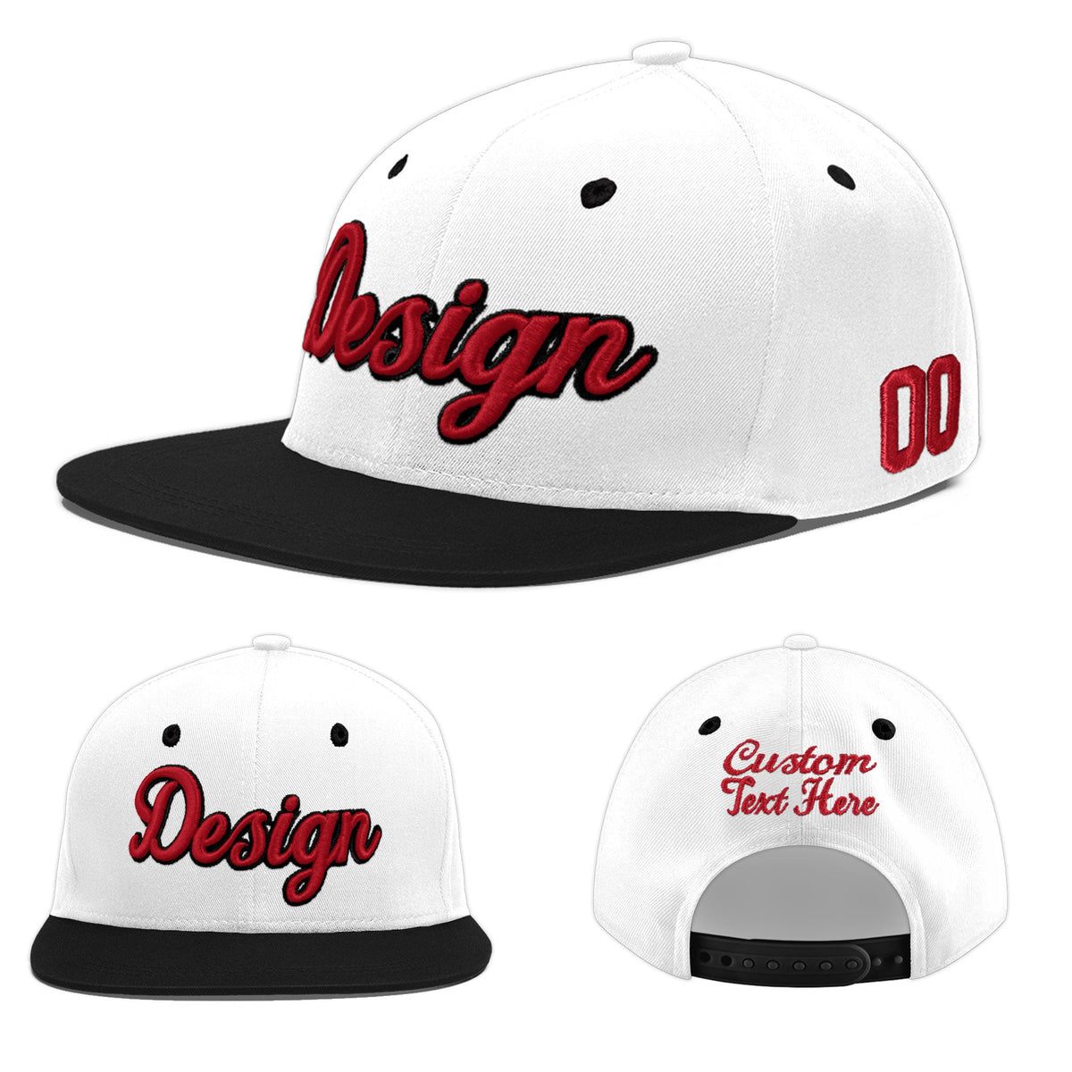 Custom White Black 3D Puff Embroidery Flat Embroidery Casual Sport Baseball Cap