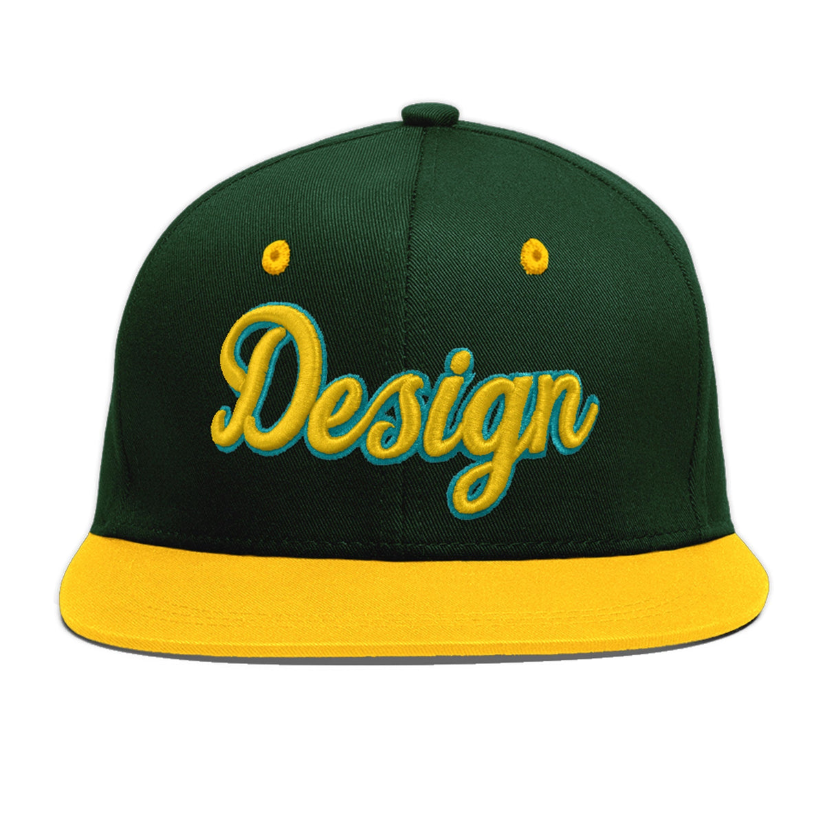 Custom Green Gold 3D Puff Embroidery Flat Embroidery Casual Sport Baseball Cap