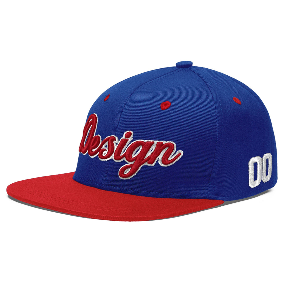 Custom Royal Blue Red 3D Puff Embroidery Flat Embroidery Casual Sport Baseball Cap