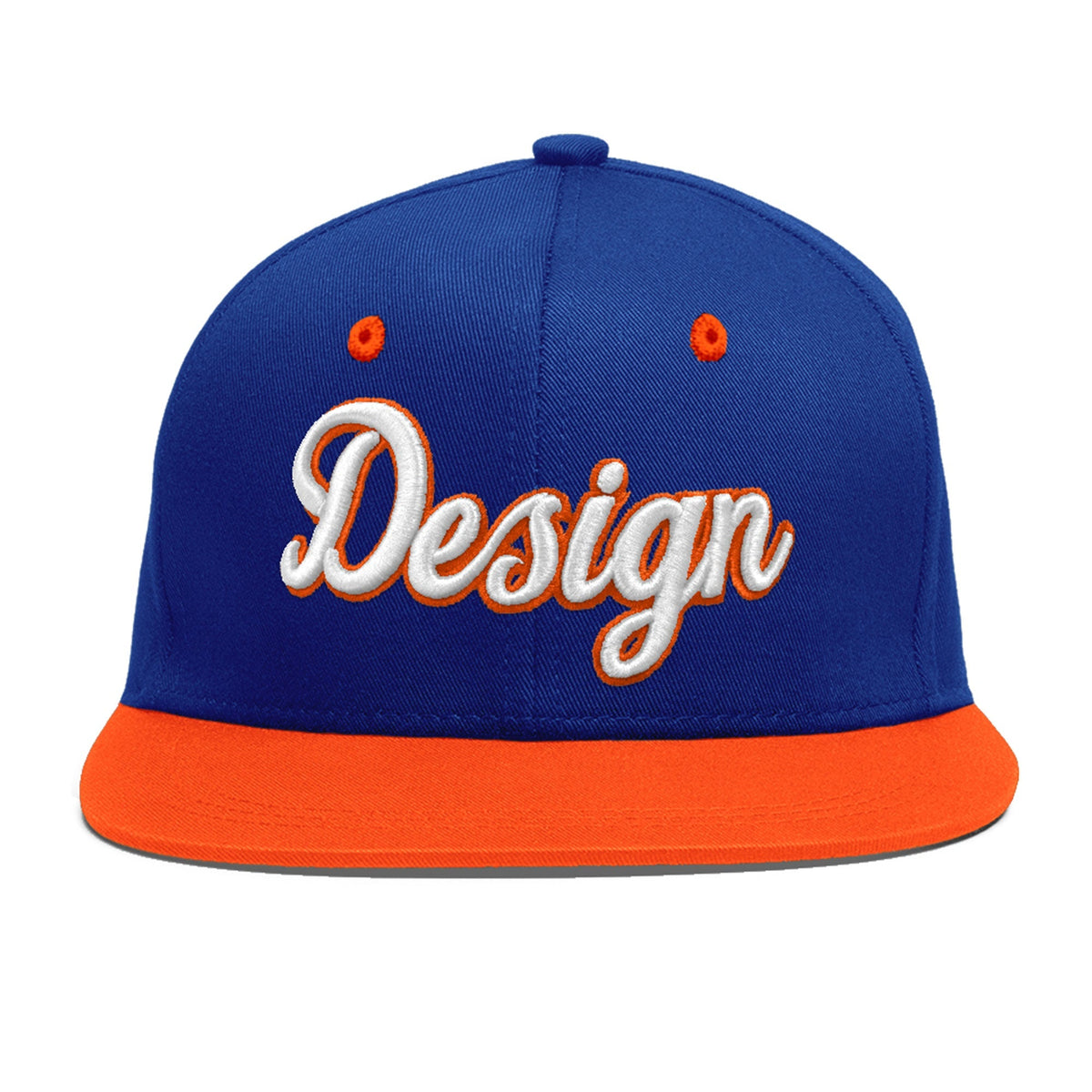 Custom Royal Blue Orange 3D Puff Embroidery Flat Embroidery Casual Sport Baseball Cap