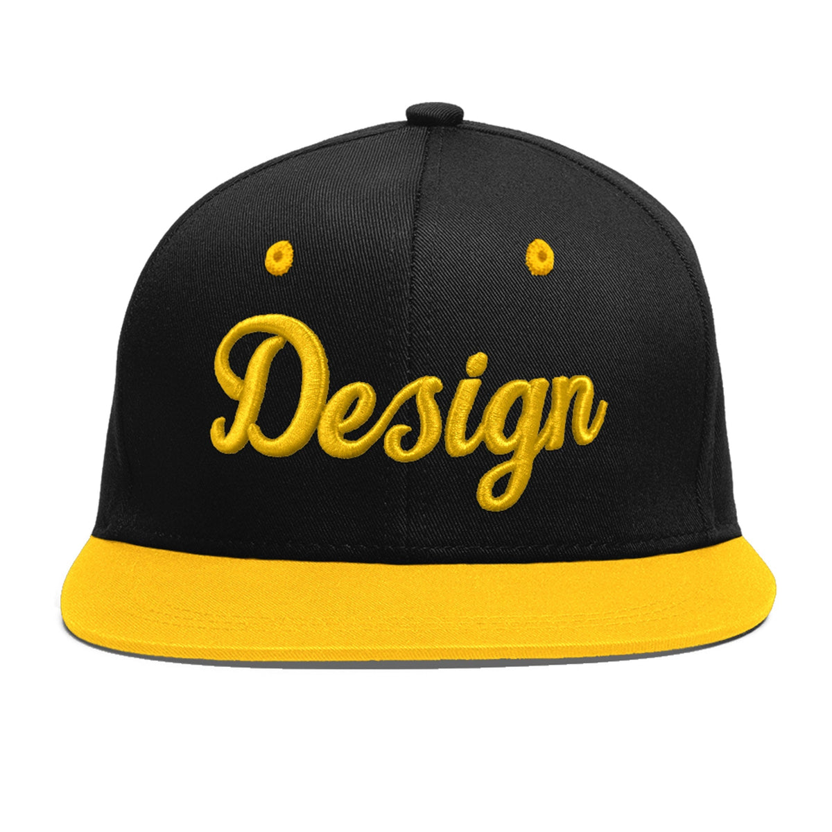 Custom Black Gold 3D Puff Embroidery Flat Embroidery Casual Sport Baseball Cap