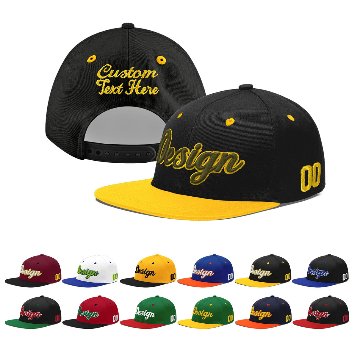 Custom Black Gold 3D Puff Embroidery Flat Embroidery Casual Sport Baseball Cap