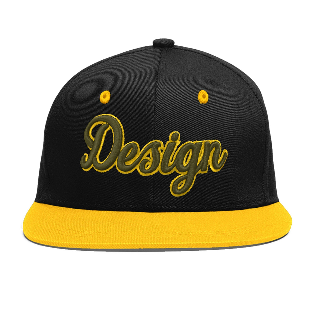 Custom Black Gold 3D Puff Embroidery Flat Embroidery Casual Sport Baseball Cap