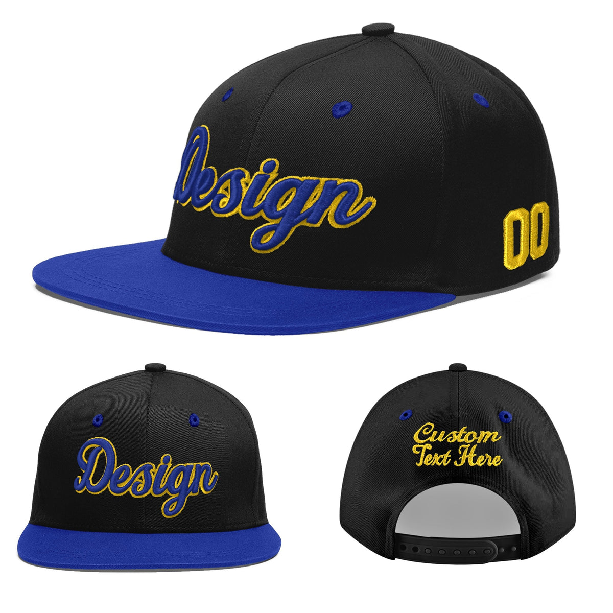 Custom Black Royal Blue 3D Puff Embroidery Flat Embroidery Casual Sport Baseball Cap