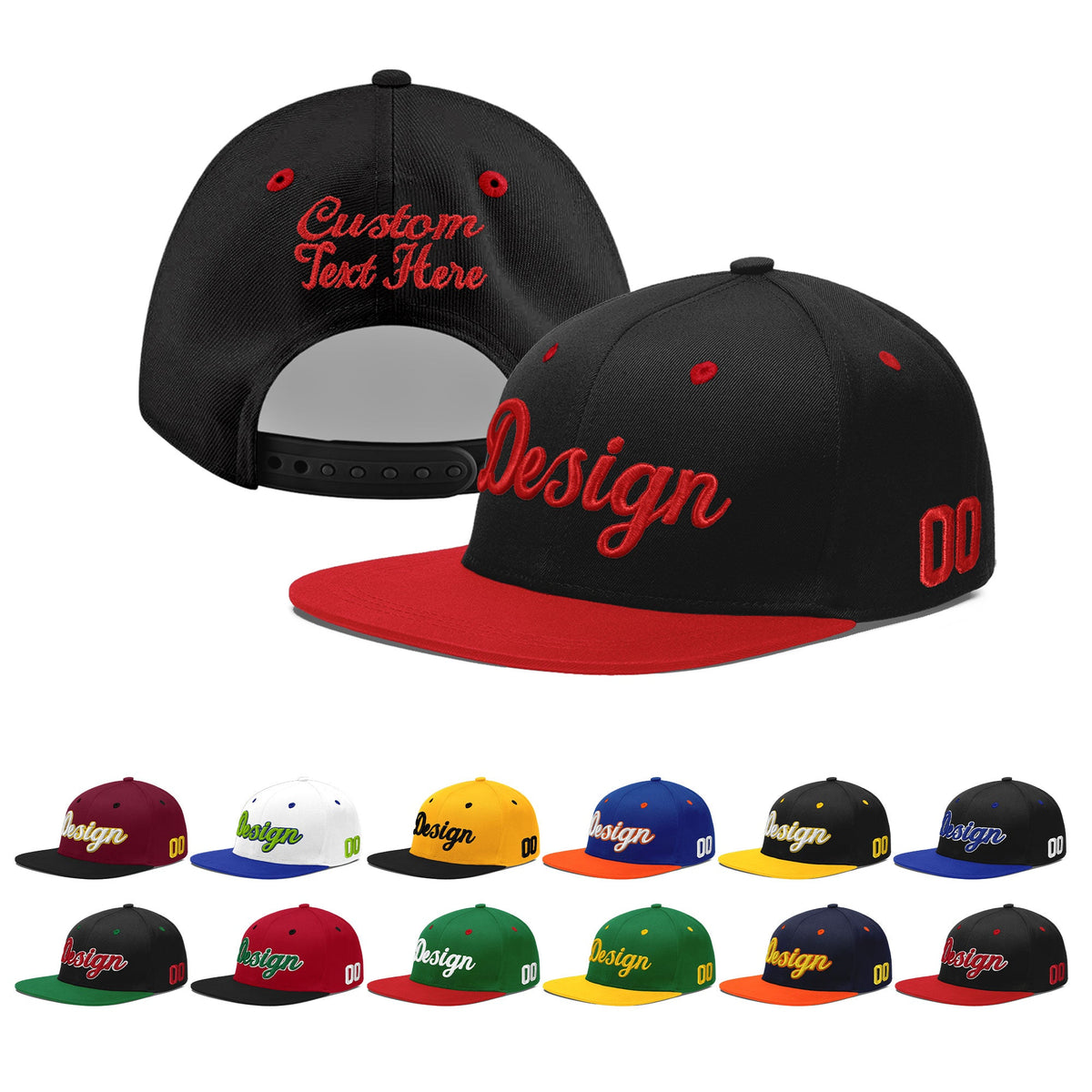 Custom Black Red 3D Puff Embroidery Flat Embroidery Casual Sport Baseball Cap