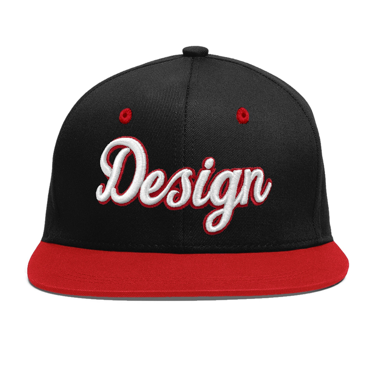 Custom Black Red 3D Puff Embroidery Flat Embroidery Casual Sport Baseball Cap