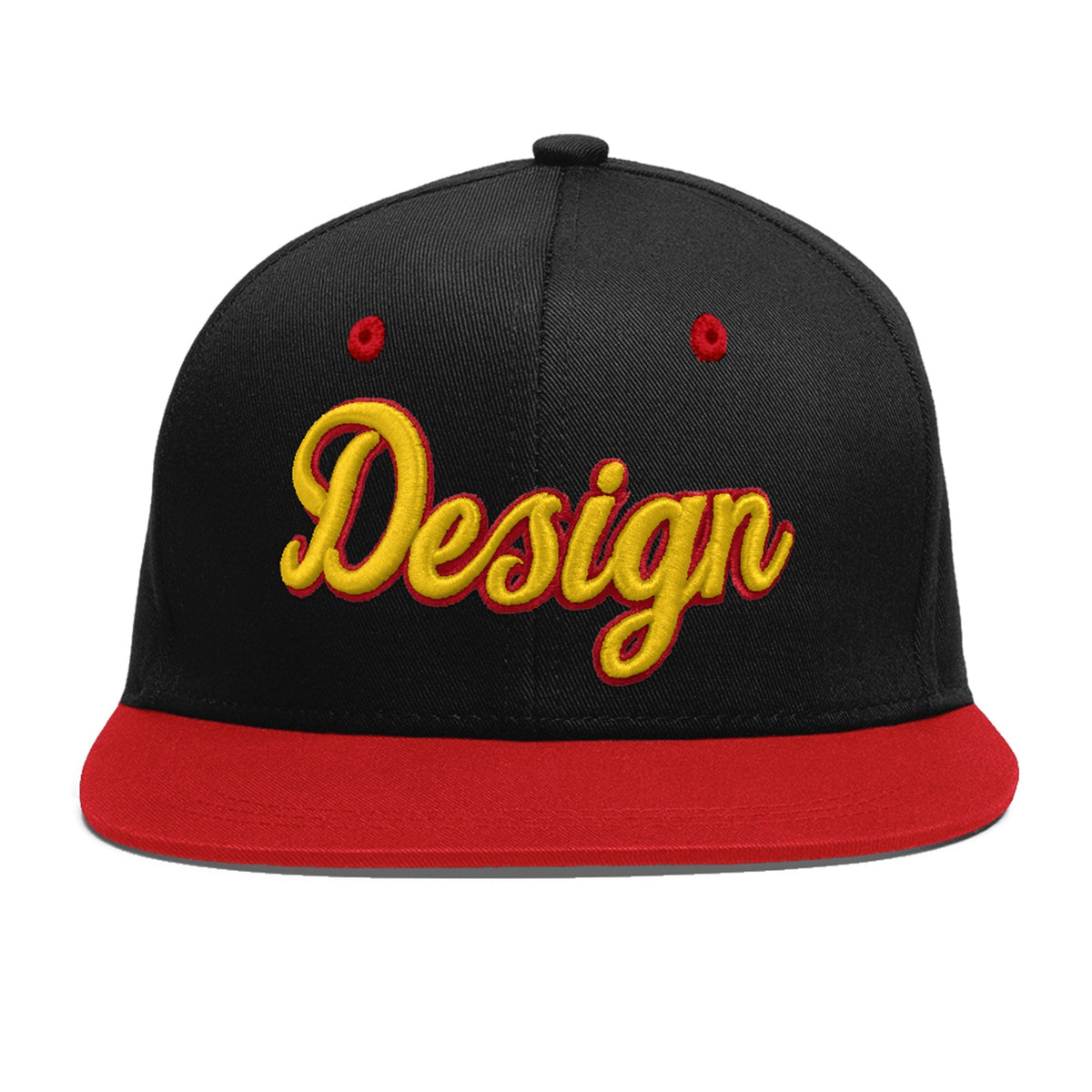 Custom Black Red 3D Puff Embroidery Flat Embroidery Casual Sport Baseball Cap