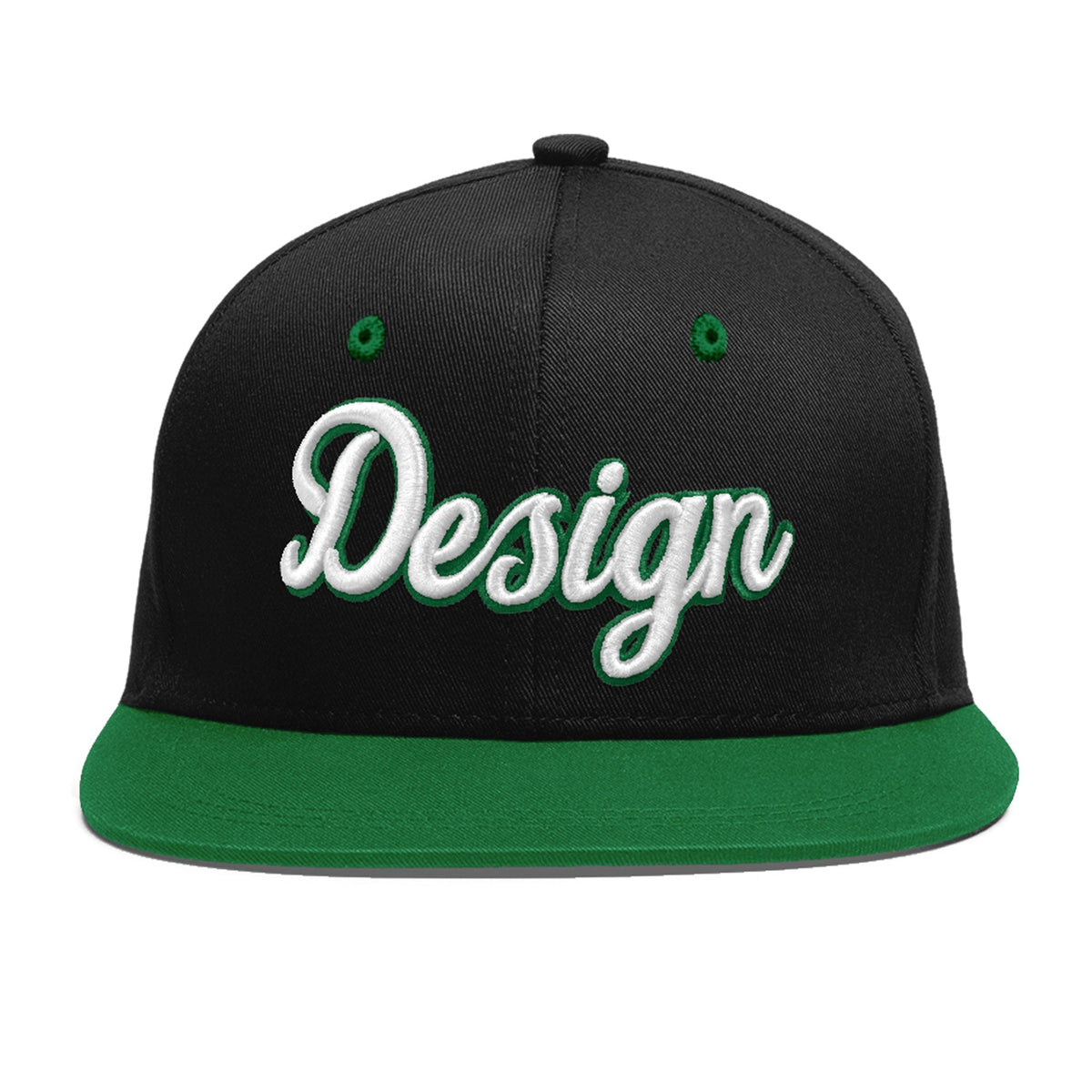 Custom Black Kelly Green 3D Puff Embroidery Flat Embroidery Casual Sport Baseball Cap