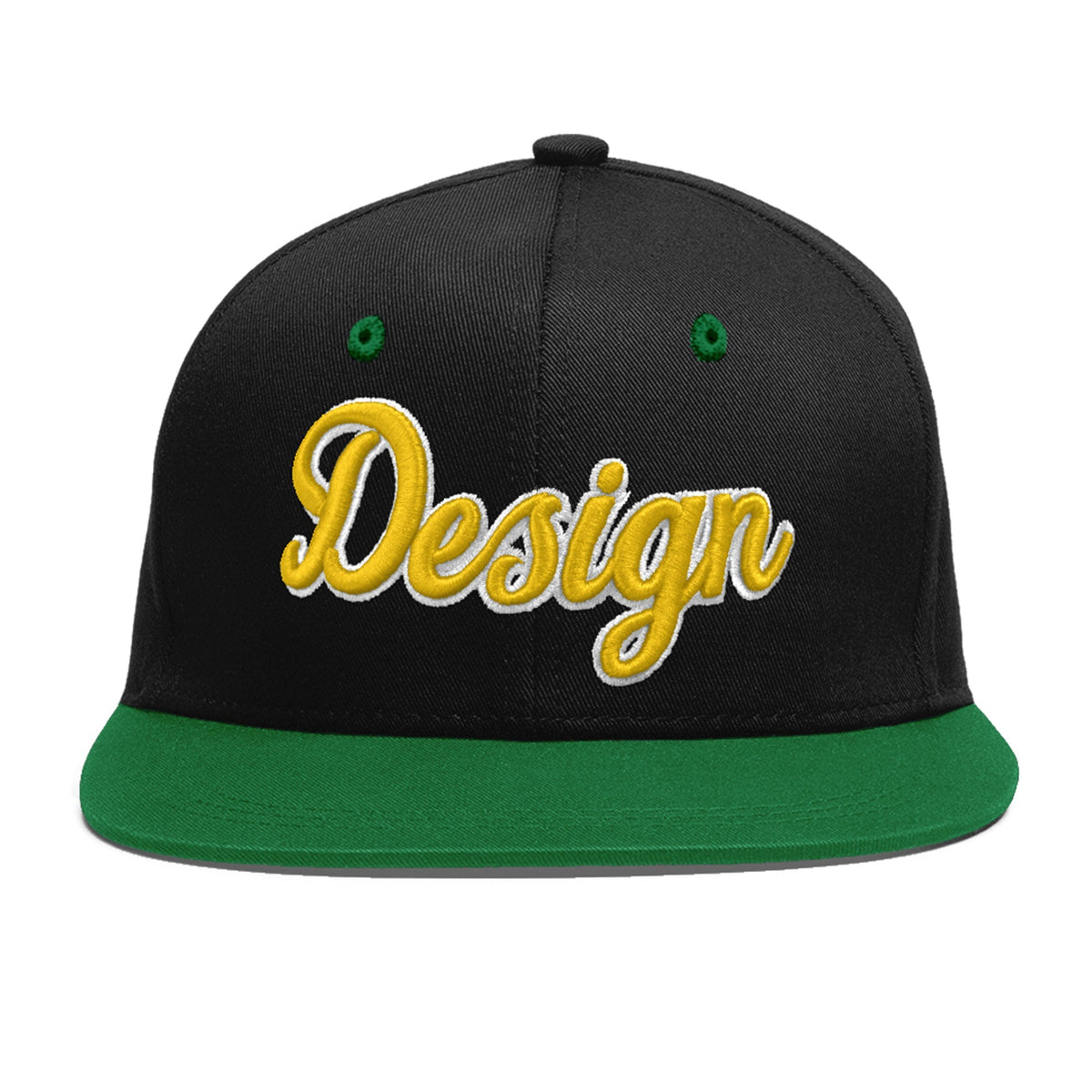 Custom Black Kelly Green 3D Puff Embroidery Flat Embroidery Casual Sport Baseball Cap
