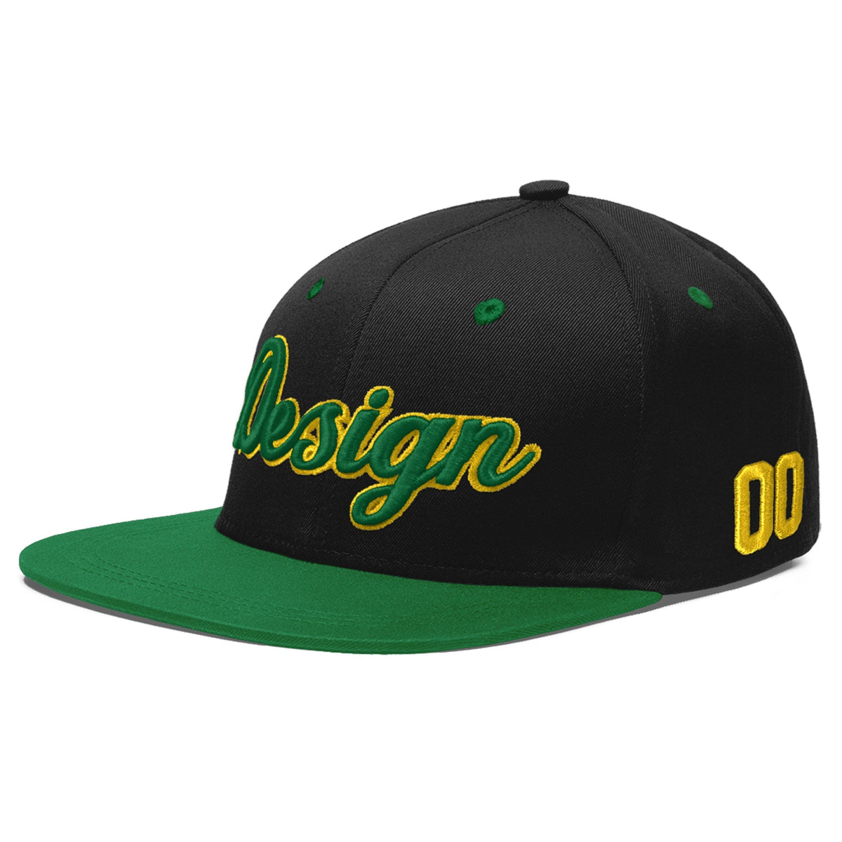 Custom Black Kelly Green 3D Puff Embroidery Flat Embroidery Casual Sport Baseball Cap
