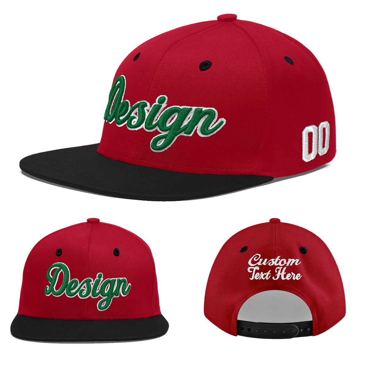 Custom Red Black 3D Puff Embroidery Flat Embroidery Casual Sport Baseball Cap