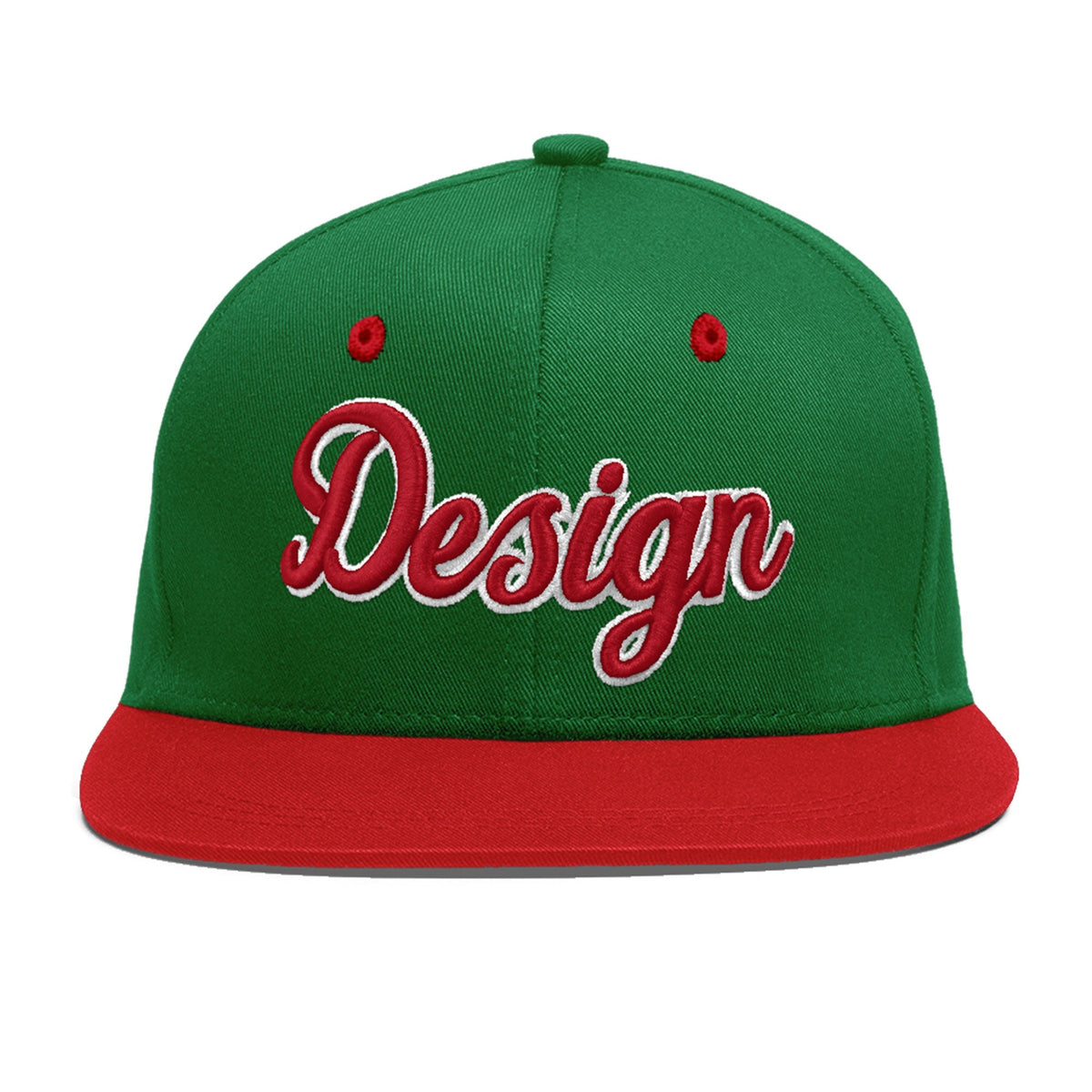 Custom Kelly Green Red 3D Puff Embroidery Flat Embroidery Casual Sport Baseball Cap