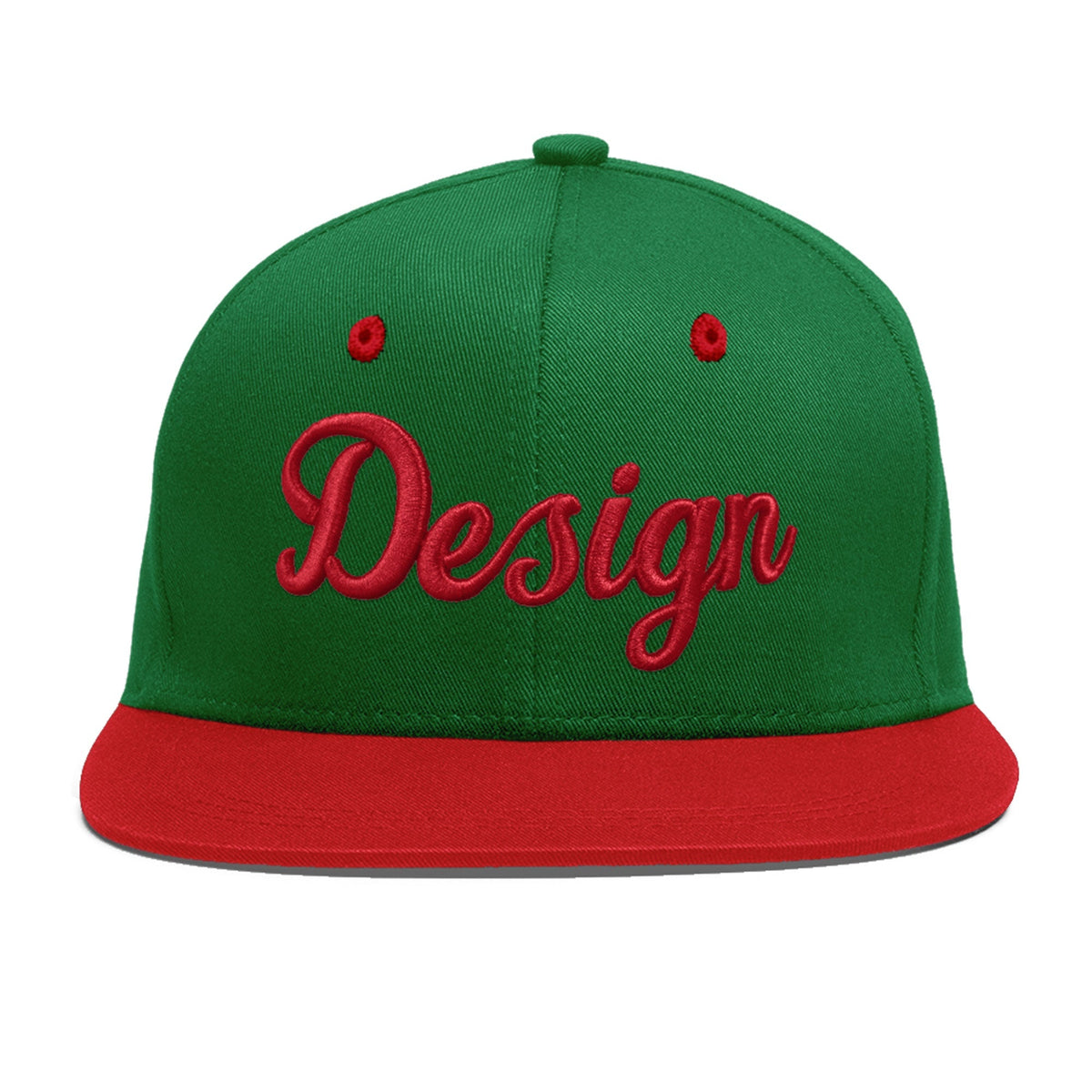 Custom Kelly Green Red 3D Puff Embroidery Flat Embroidery Casual Sport Baseball Cap