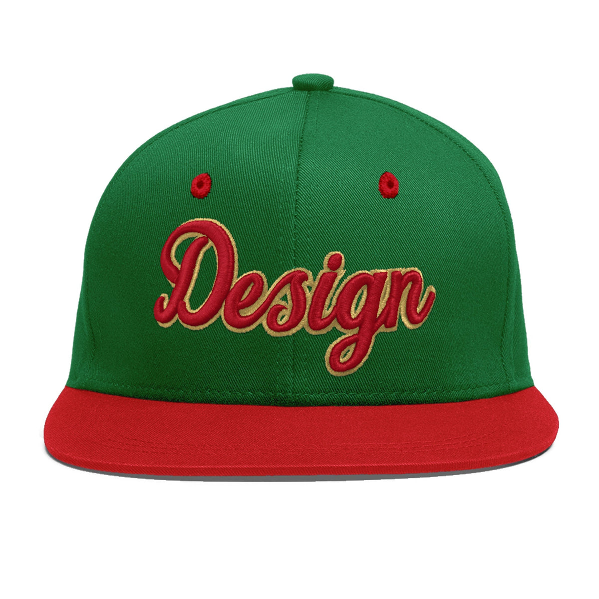 Custom Kelly Green Red 3D Puff Embroidery Flat Embroidery Casual Sport Baseball Cap