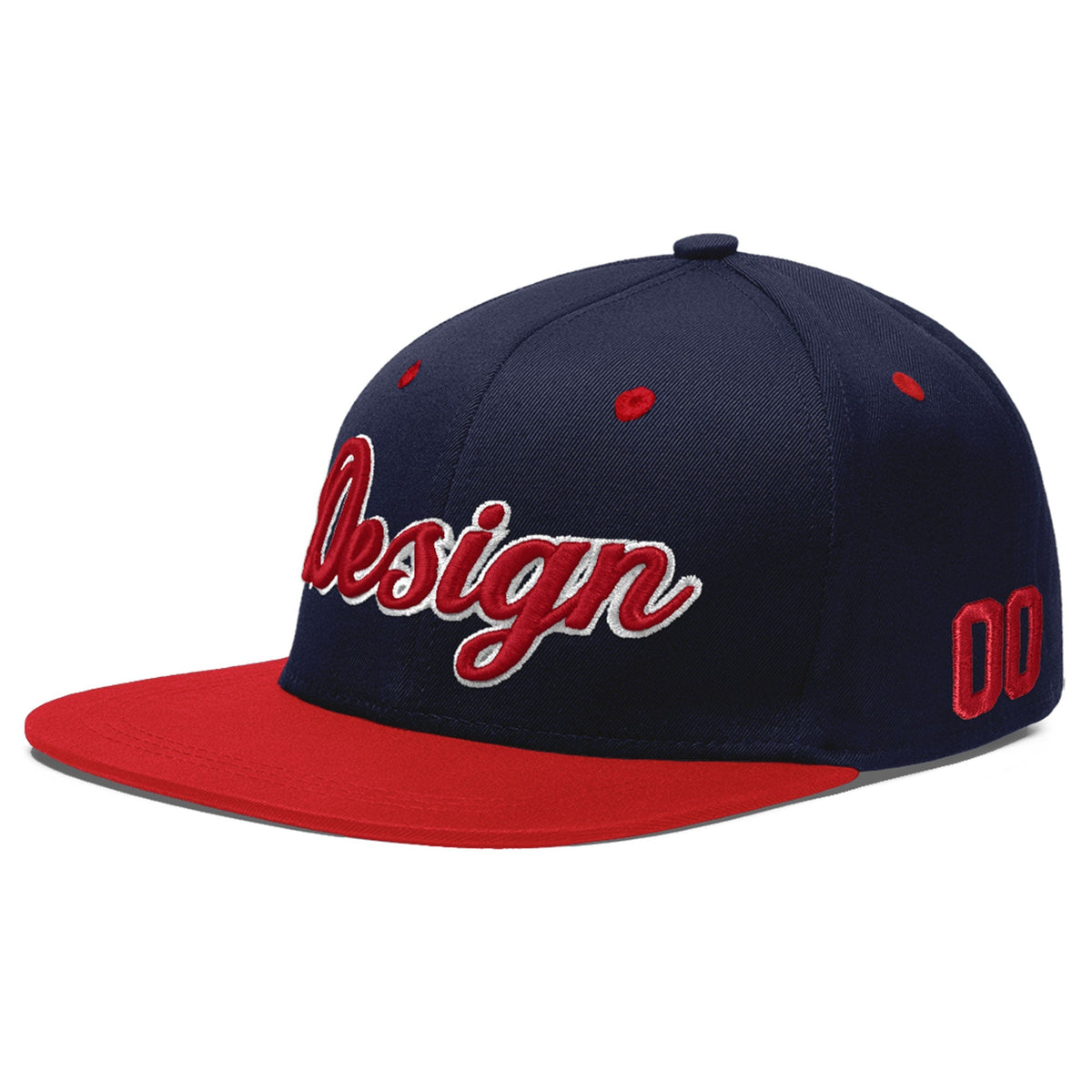 Custom Navy Red 3D Puff Embroidery Flat Embroidery Casual Sport Baseball Cap