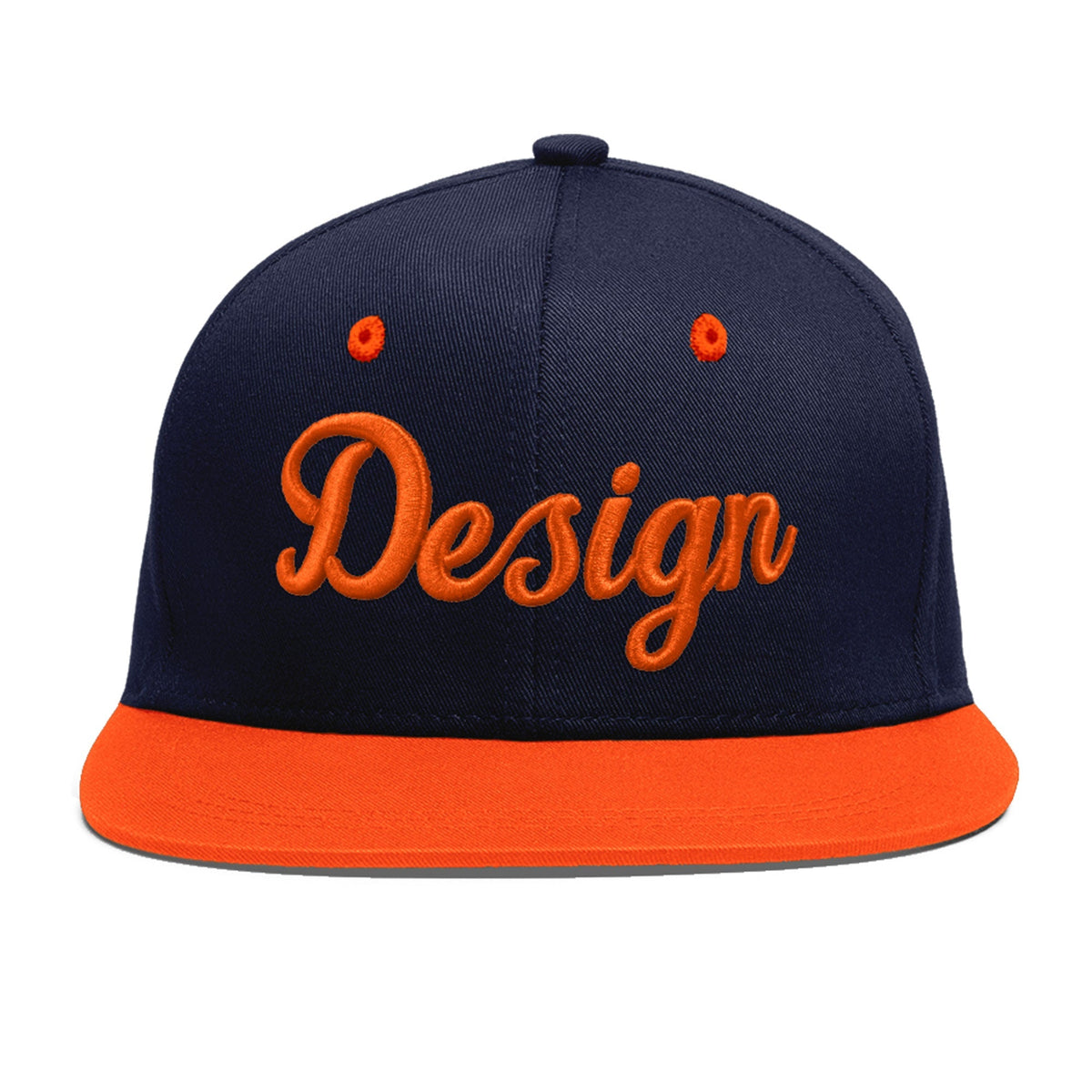 Custom Navy Orange 3D Puff Embroidery Flat Embroidery Casual Sport Baseball Cap