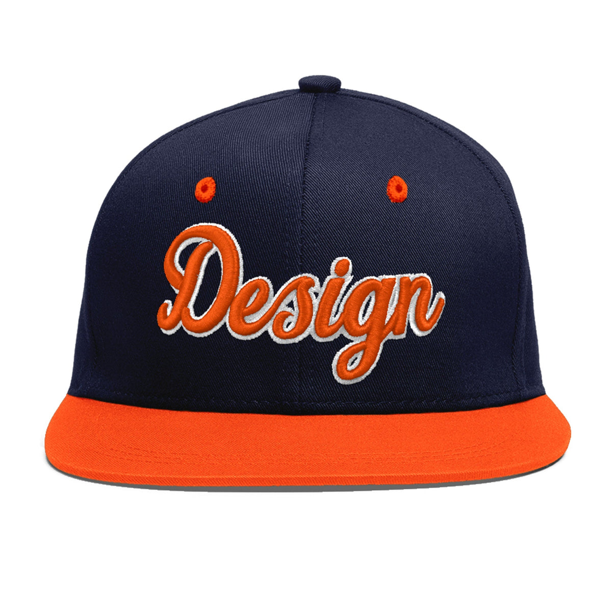 Custom Navy Orange 3D Puff Embroidery Flat Embroidery Casual Sport Baseball Cap