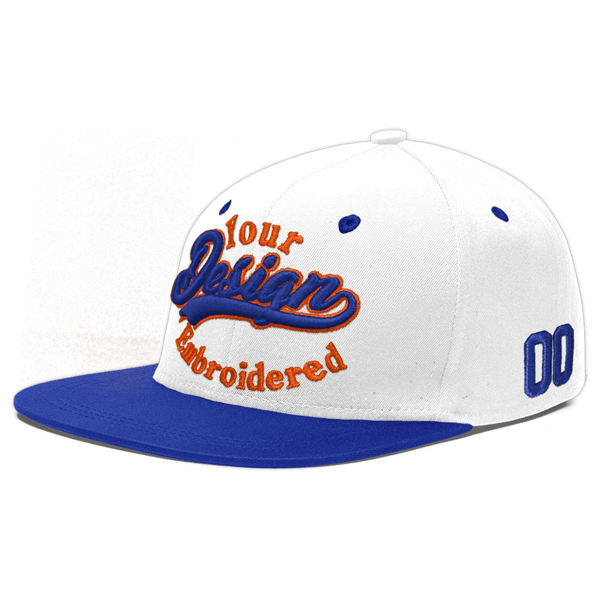 Custom White Royal Blue 3D Puff Embroidery Flat Embroidery Casual Sport Baseball Cap