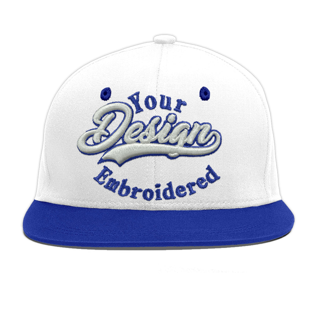 Custom White Royal Blue 184D Puff Embroidery Flat Embroidery Casual Sport Baseball Cap