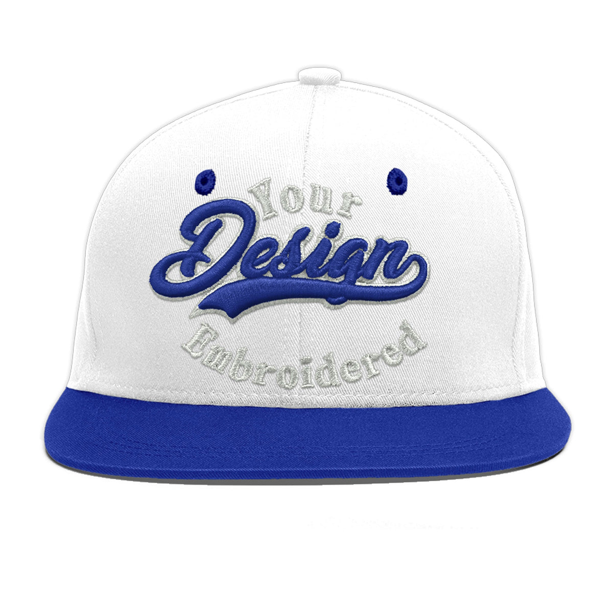 Custom White Royal Blue 192D Puff Embroidery Flat Embroidery Casual Sport Baseball Cap