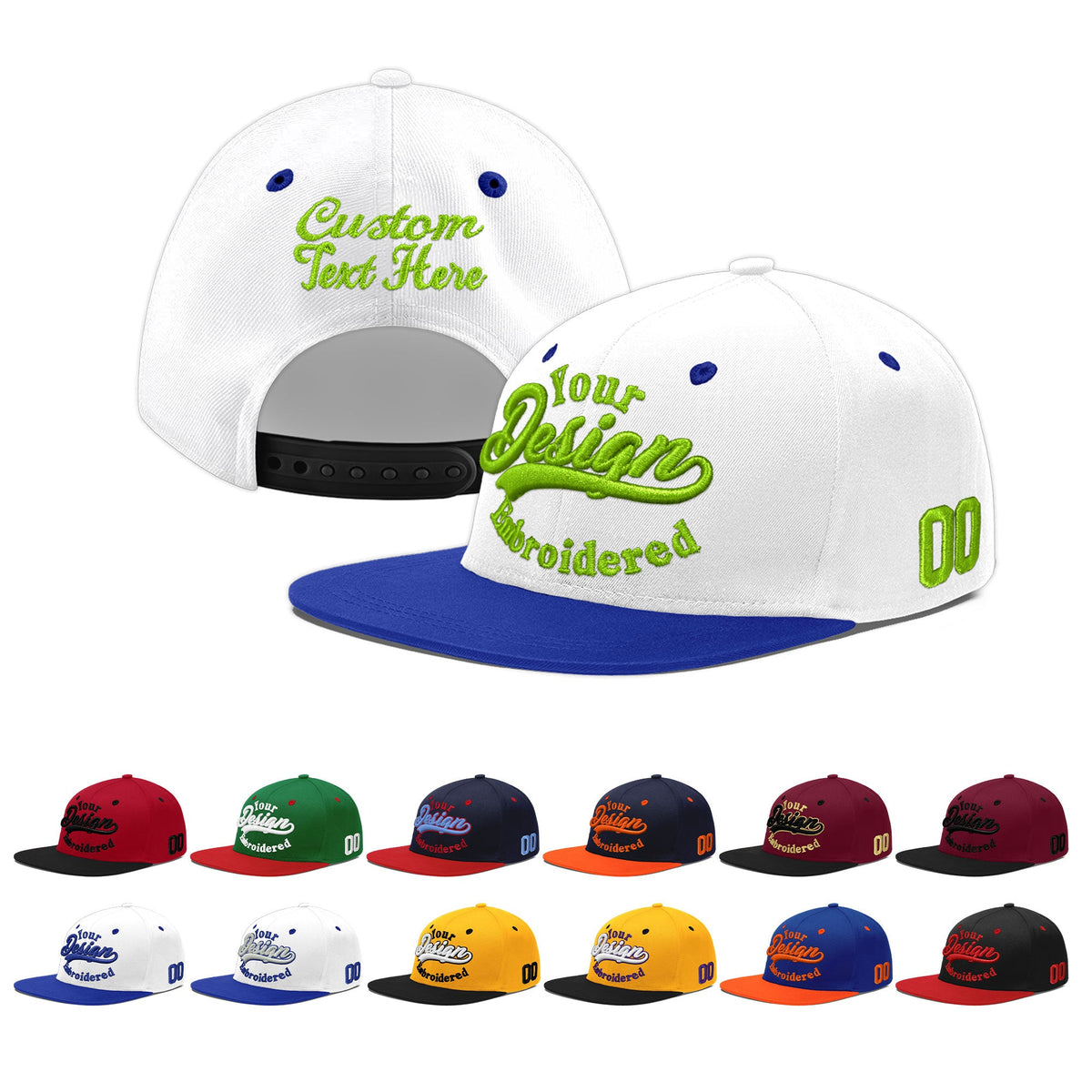 Custom White Royal Blue 163D Puff Embroidery Flat Embroidery Casual Sport Baseball Cap