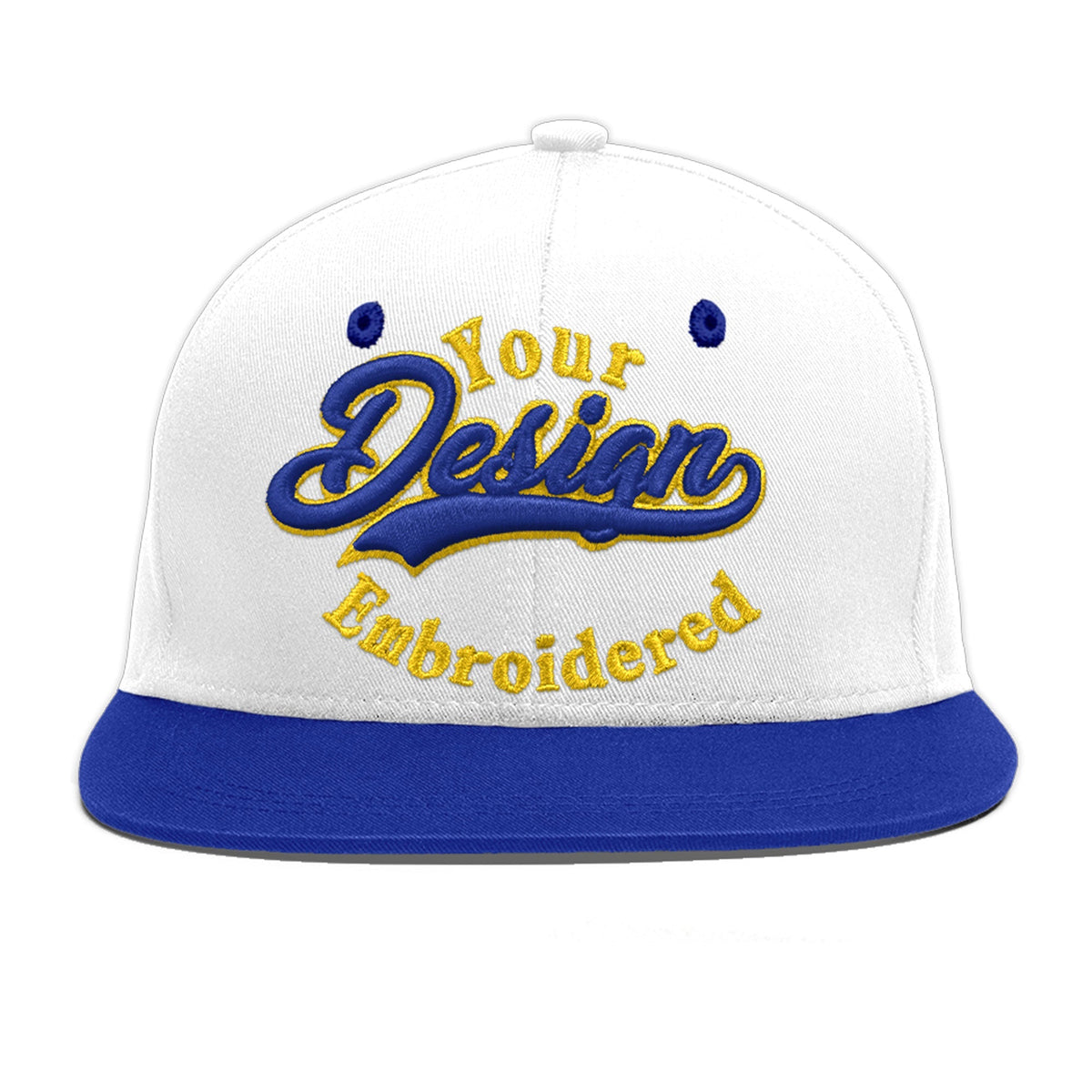 Custom White Royal Blue 176D Puff Embroidery Flat Embroidery Casual Sport Baseball Cap