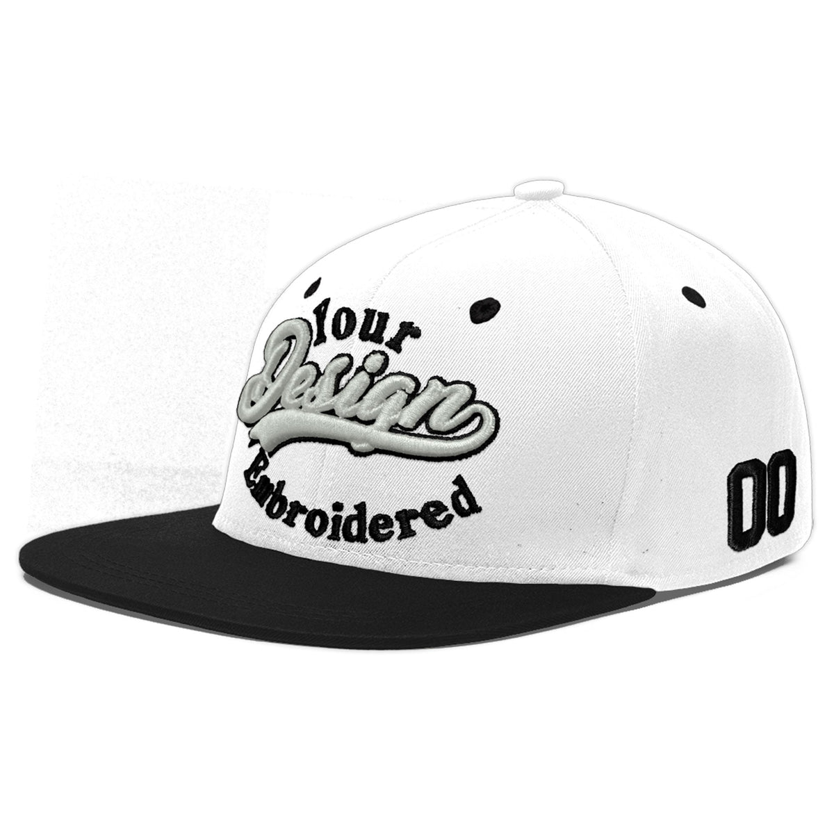 Custom White Black 3D Puff Embroidery Flat Embroidery Casual Sport Baseball Cap
