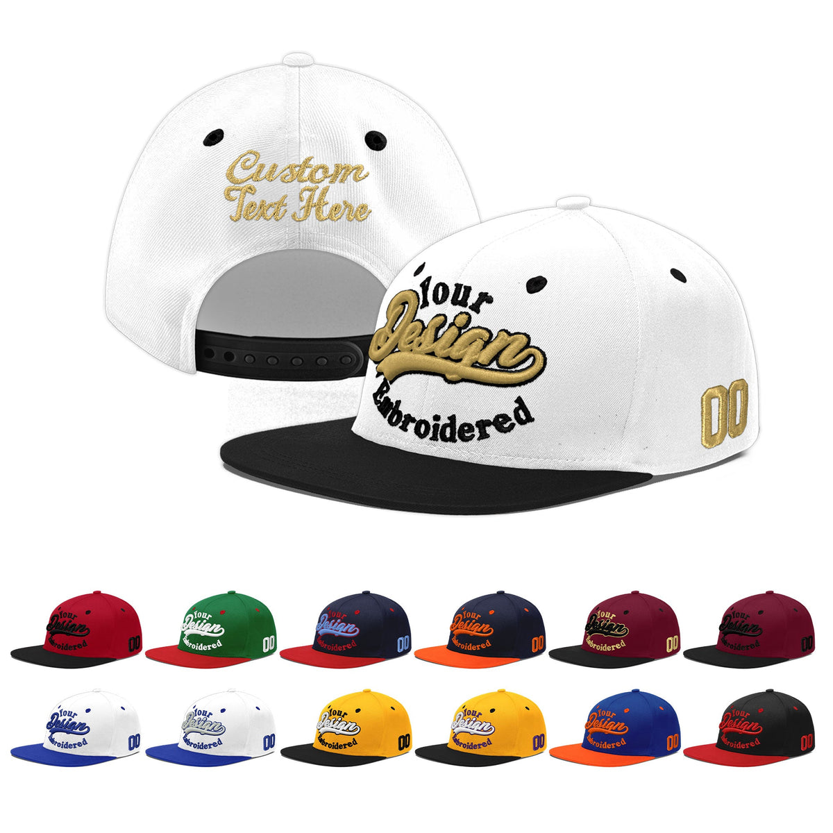 Custom White Black 3D Puff Embroidery Flat Embroidery Casual Sport Baseball Cap